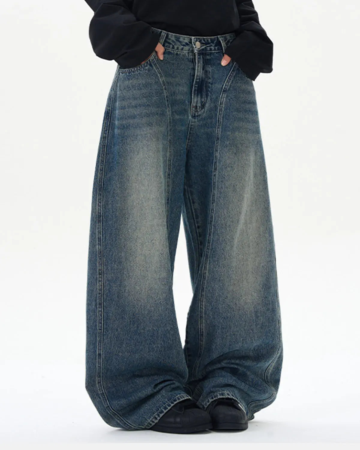 Deconstructed Washed Barrel Jeans | Flation Streetwear