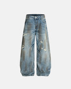 Dirty Wash Distressed Barrel Jeans | Flation Streetwear