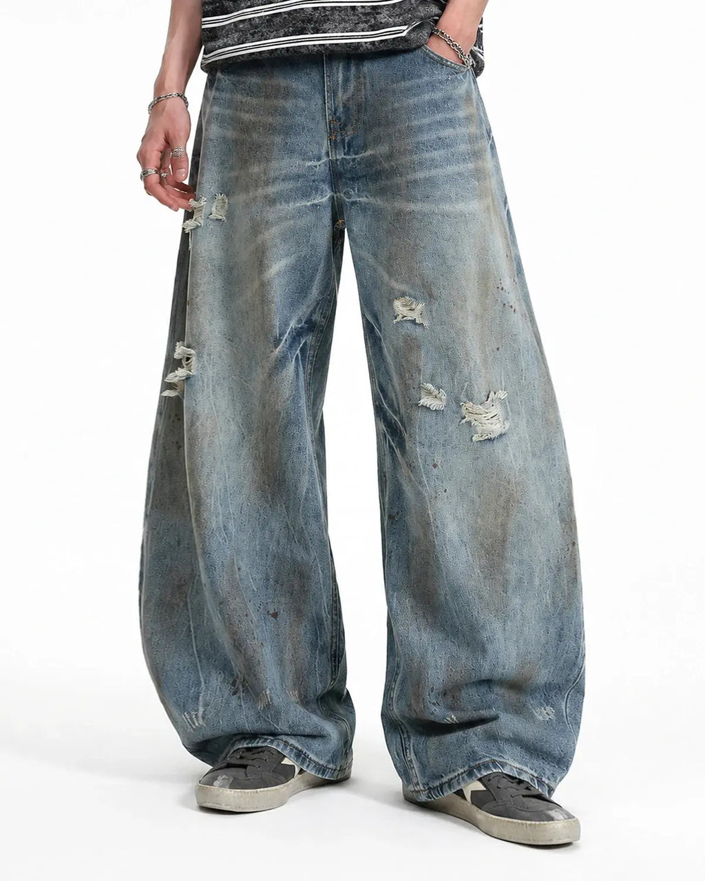 Dirty Wash Distressed Barrel Jeans | Flation Streetwear