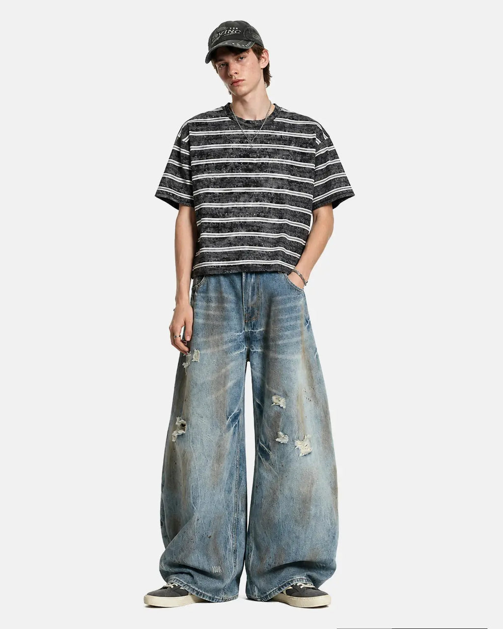 Dirty Wash Distressed Barrel Jeans | Flation Streetwear