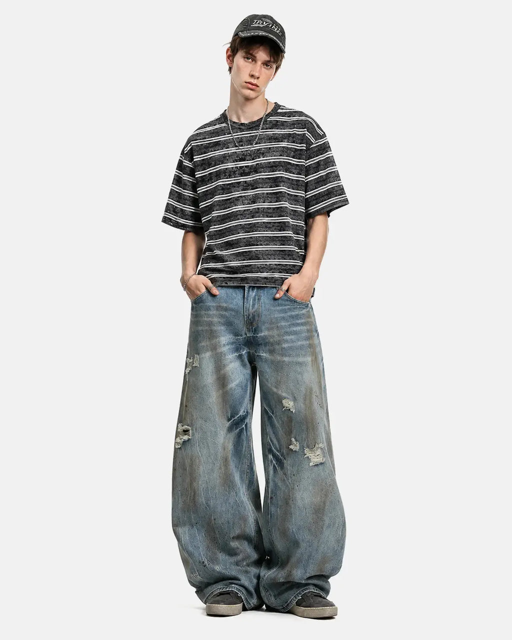 Dirty Wash Distressed Barrel Jeans | Flation Streetwear