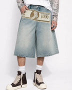 Dollar Patch Embroidery Denim Jorts | Flation Streetwear