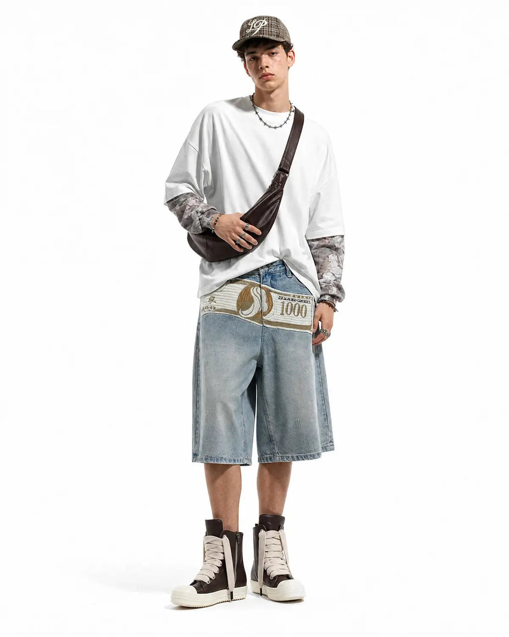 Dollar Patch Embroidery Denim Jorts | Flation Streetwear