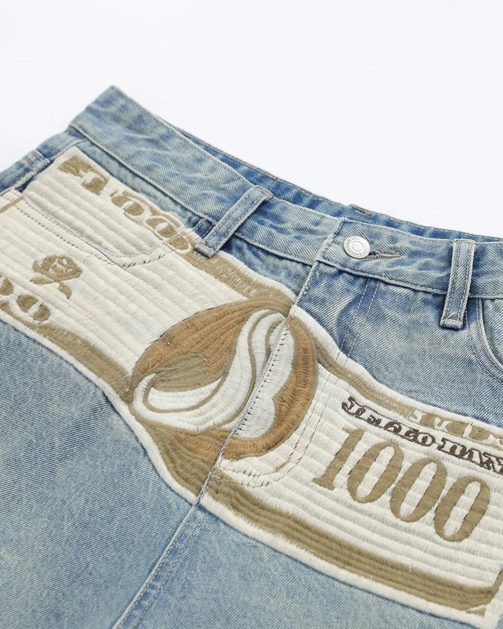 Dollar Patch Embroidery Denim Jorts | Flation Streetwear