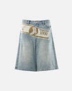 Dollar Patch Embroidery Denim Jorts | Flation Streetwear