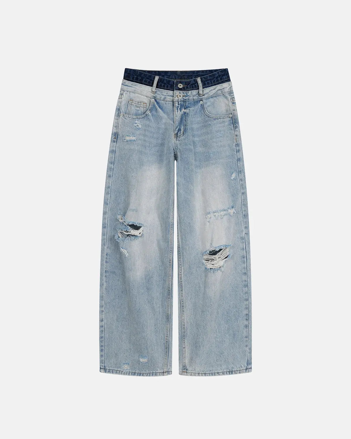 Double Waist Distressed Baggy Jeans | Flation Streetwear