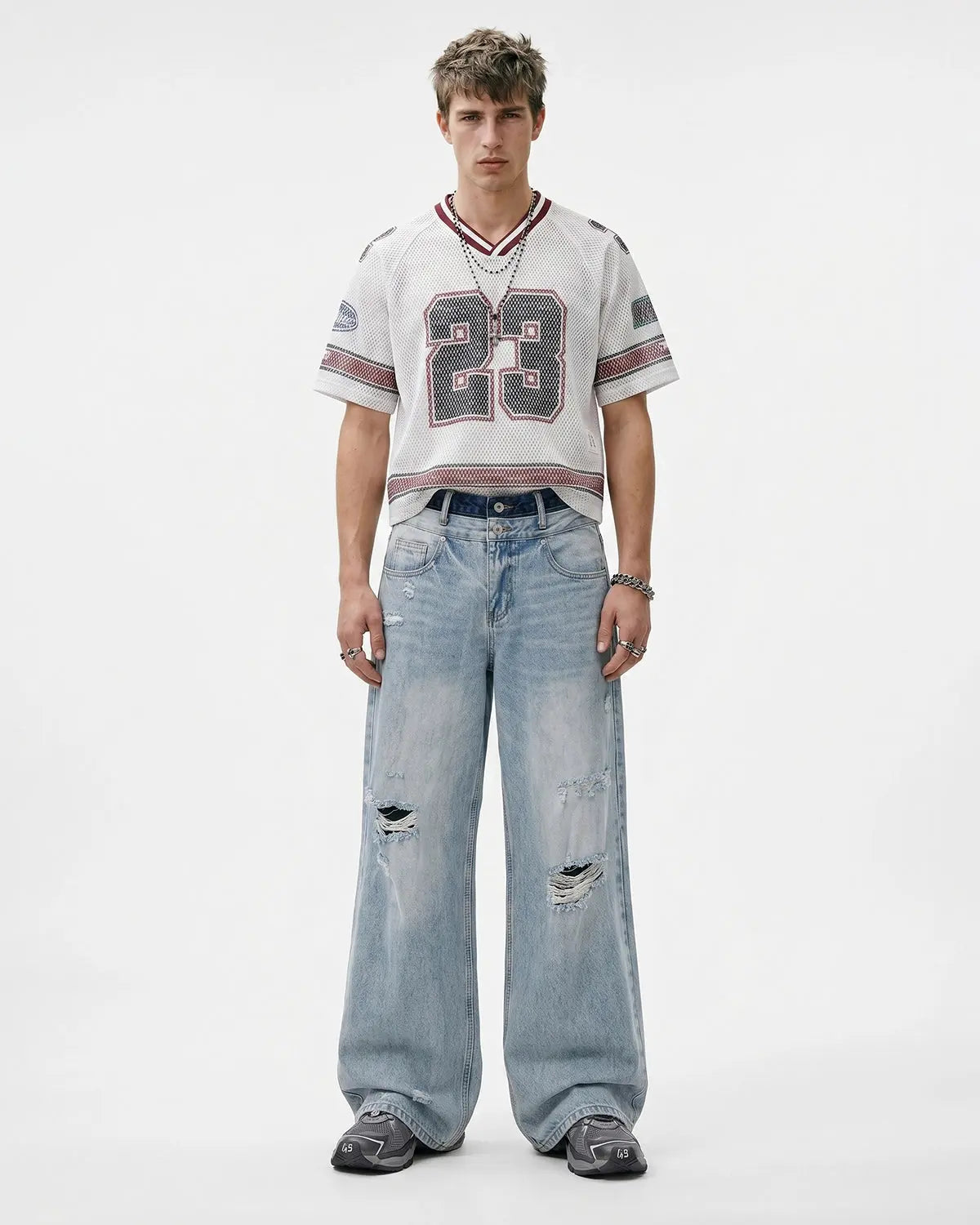 Double Waist Distressed Baggy Jeans | Flation Streetwear