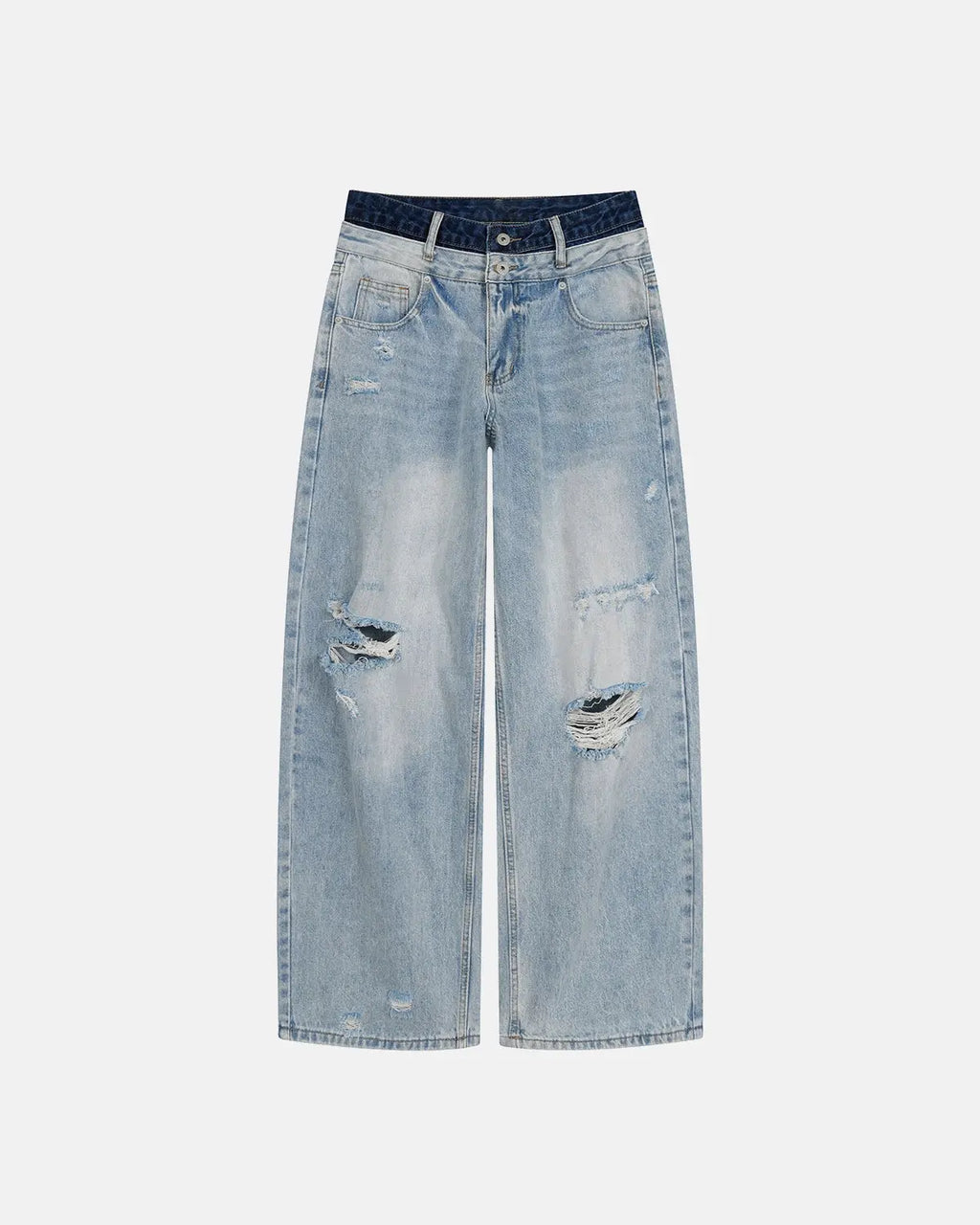 Double Waist Distressed Baggy Jeans | Flation Streetwear
