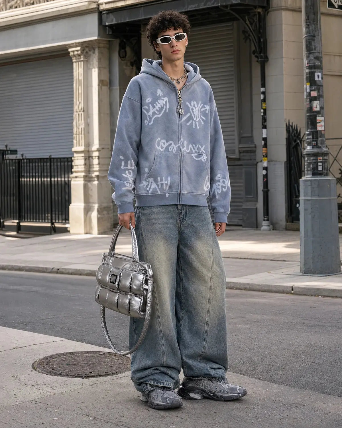 Flation Graffiti Washed Zip Up Hoodies