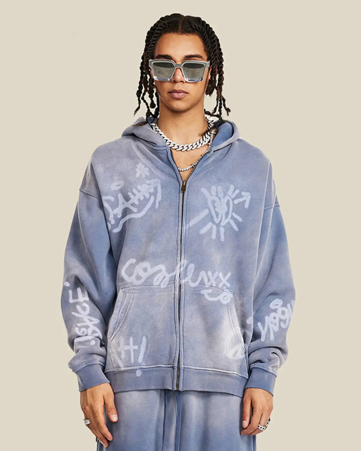 Flation Graffiti Washed Zip Up Hoodies