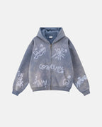 Flation Graffiti Washed Zip Up Hoodies