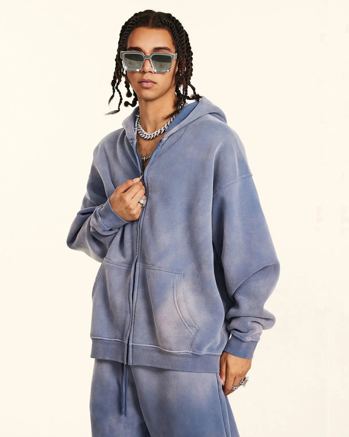 Flation Streetwear Acid Washed Zip Up Hoodies