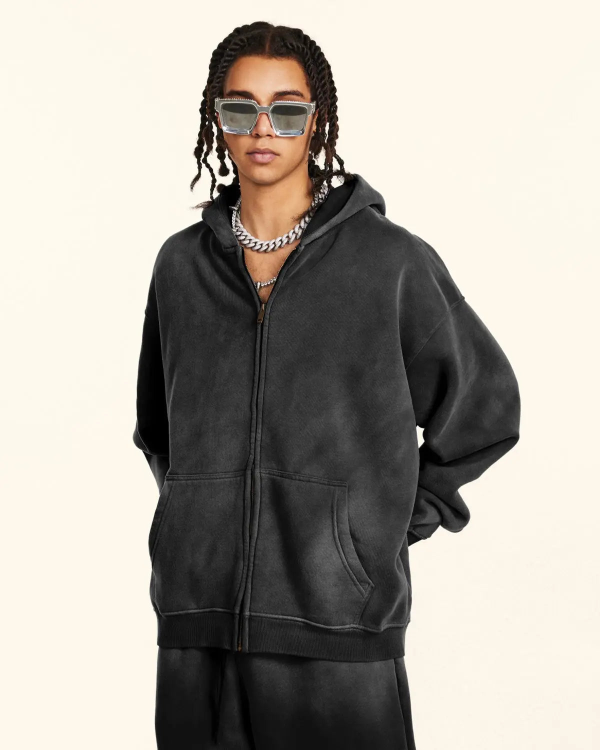 Flation Streetwear Acid Washed Zip Up Hoodies