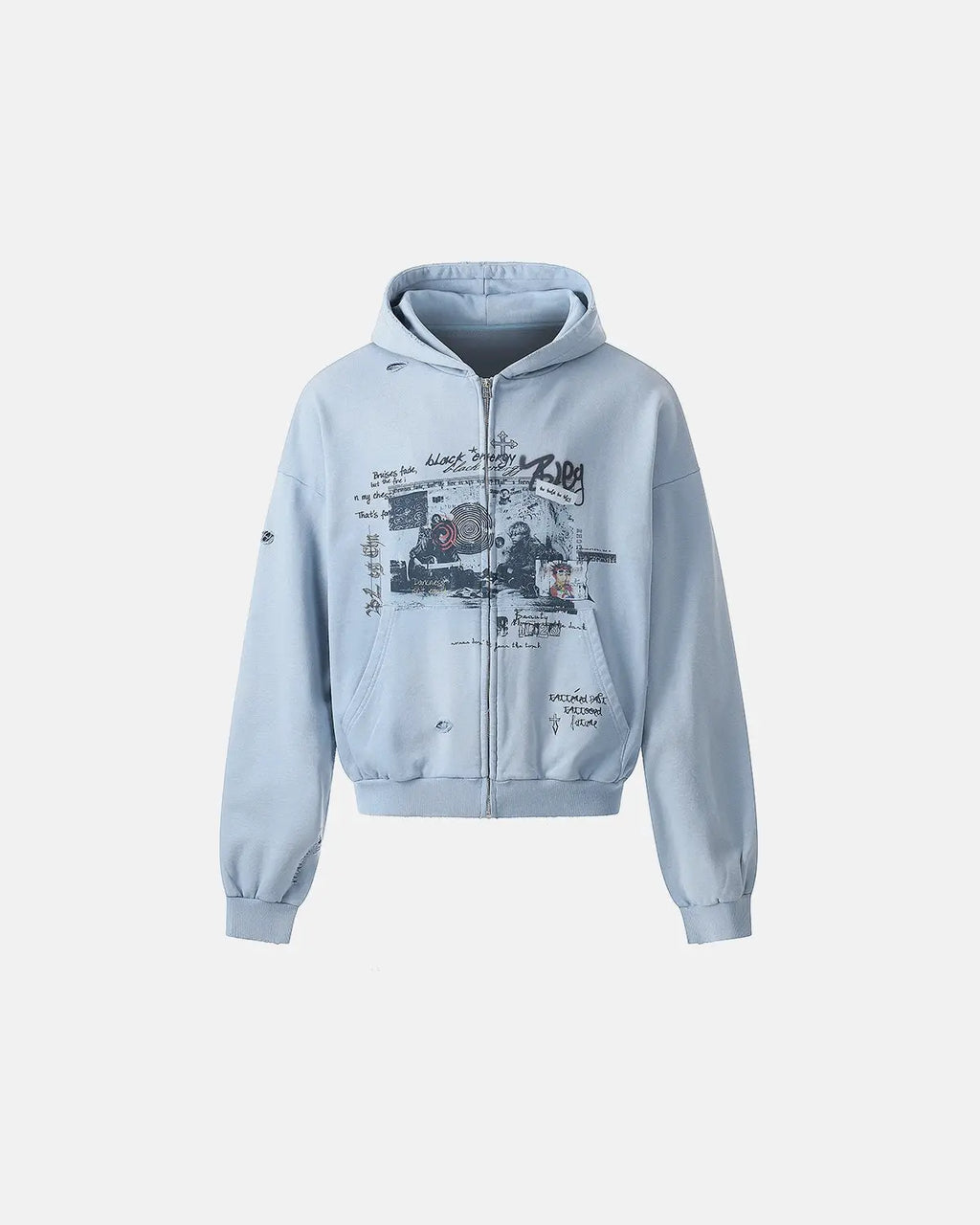 Graffiti Character Distressed Washed Zip Hoodies | Flation Streetwear
