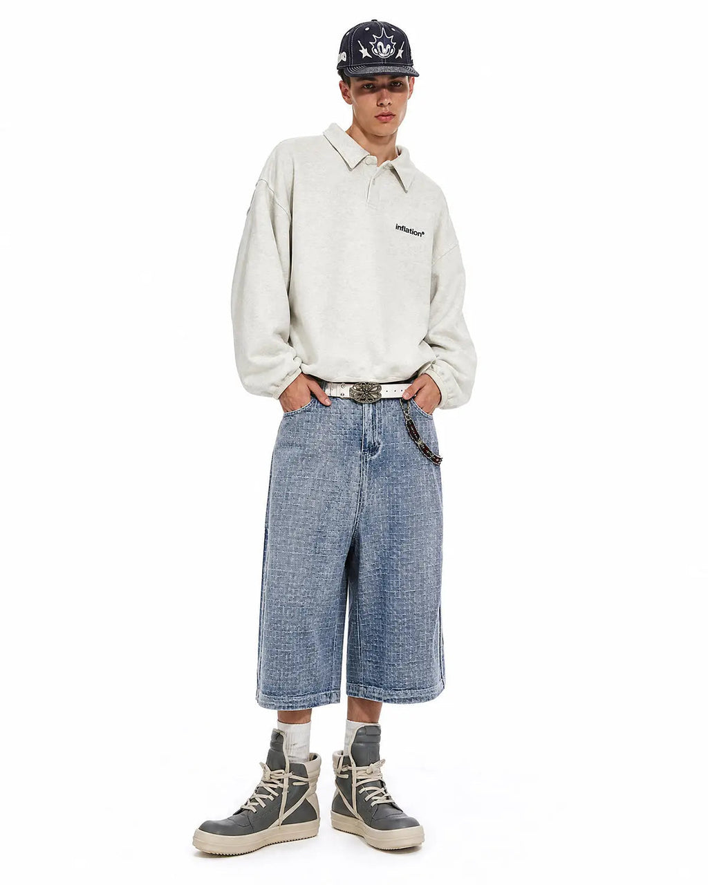Grid Texture Baggy Jorts | Flation Streetwear