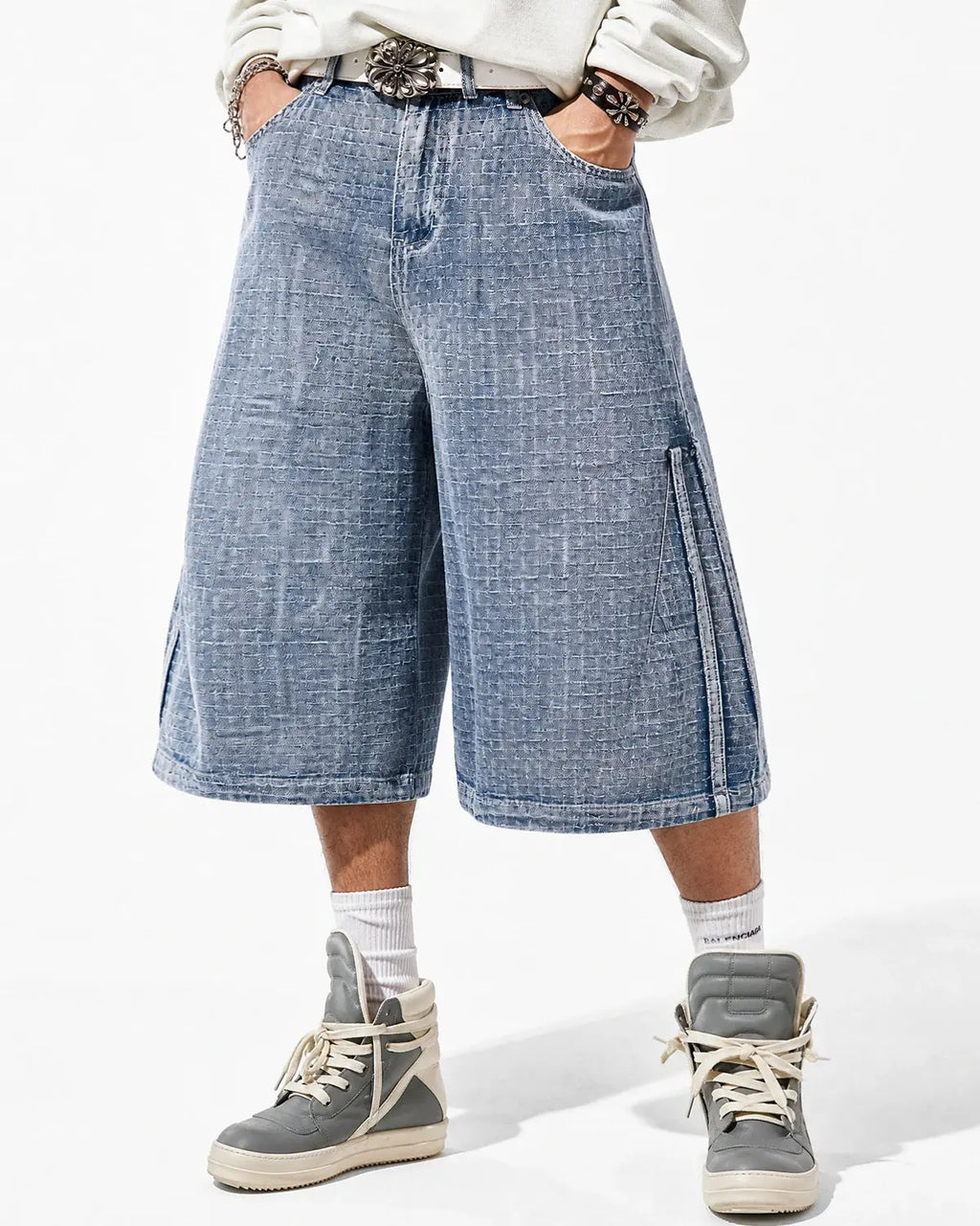 Grid Texture Baggy Jorts | Flation Streetwear