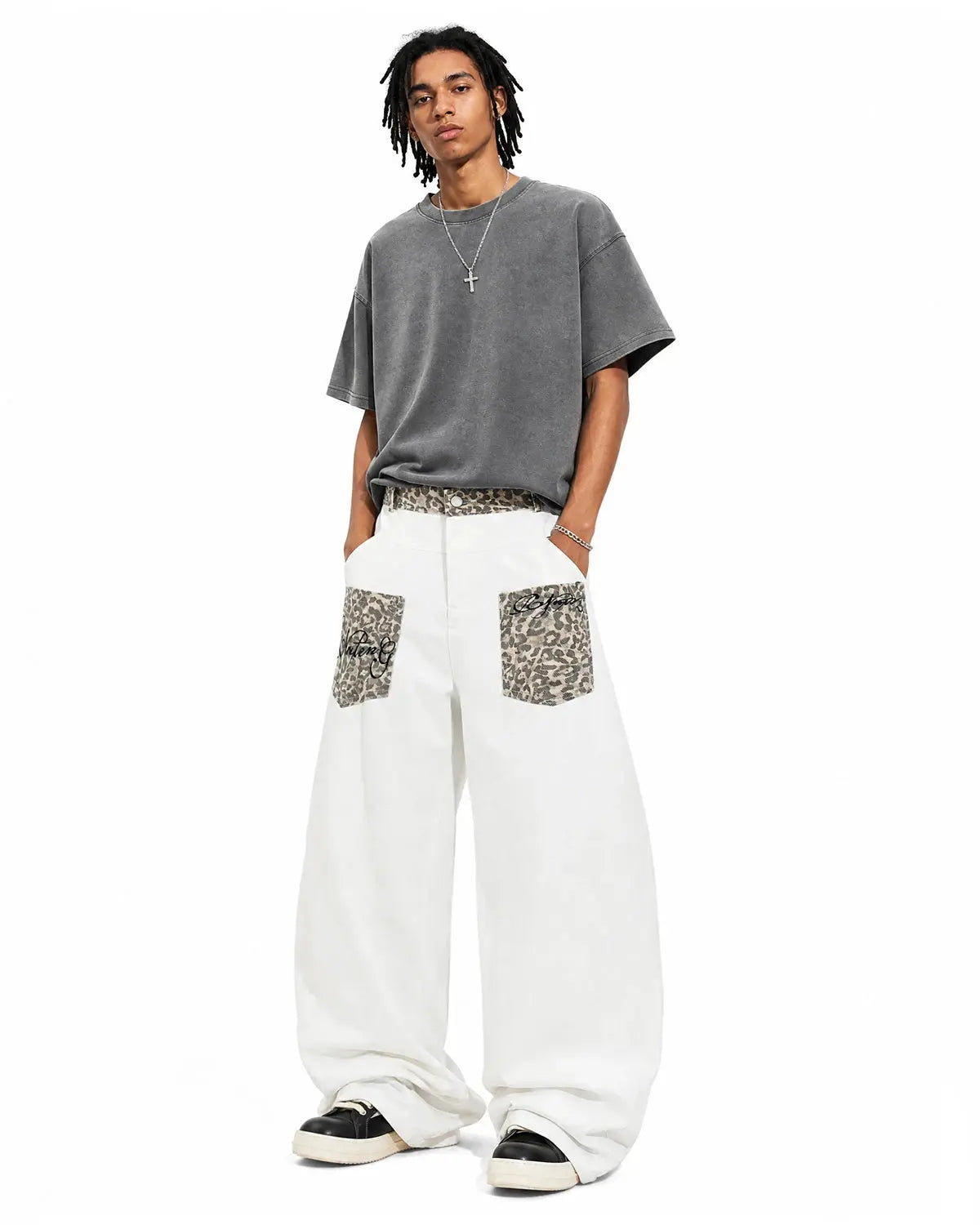 Leopard Patch Barrel Jeans | Flation Streetwear