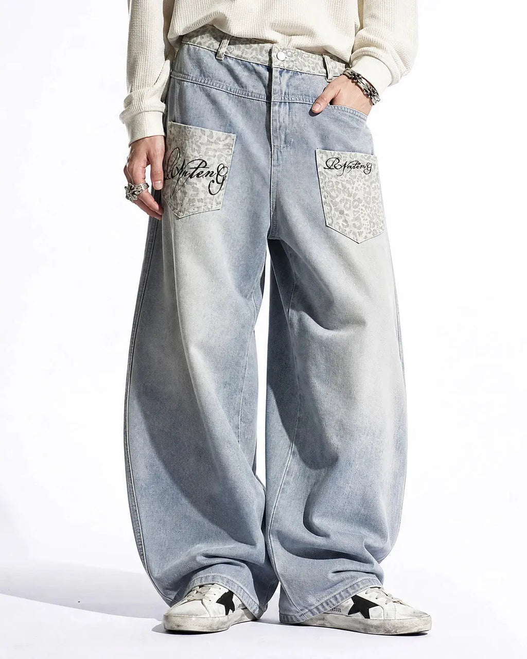 Leopard Patch Barrel Jeans | Flation Streetwear