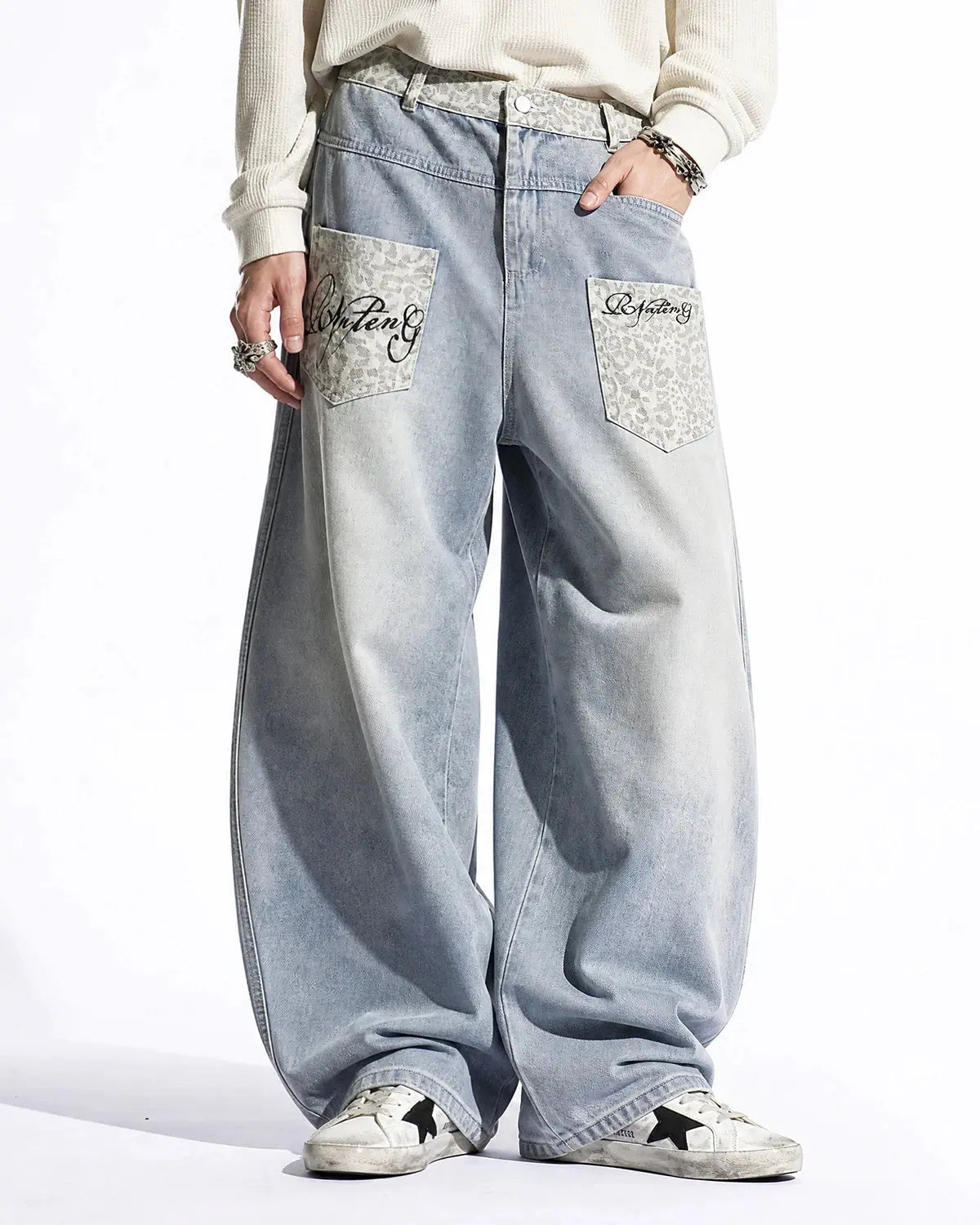 Leopard Patch Barrel Jeans | Flation Streetwear