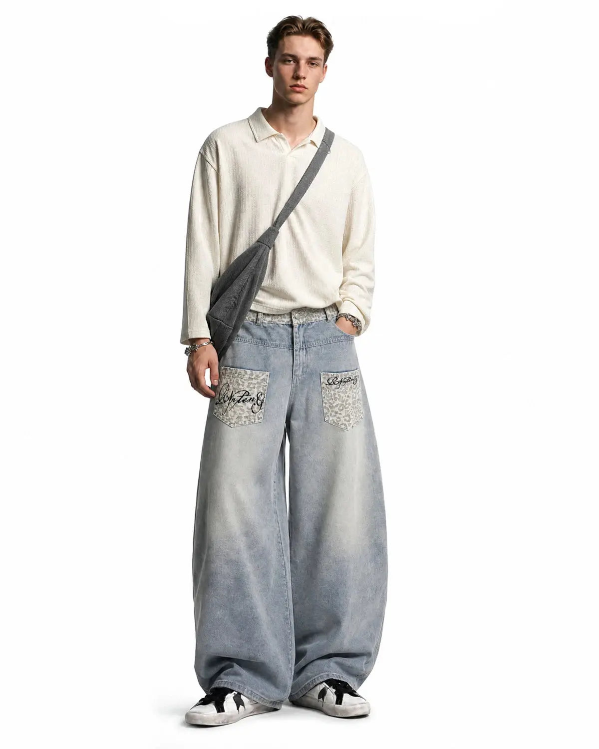Leopard Patch Barrel Jeans | Flation Streetwear