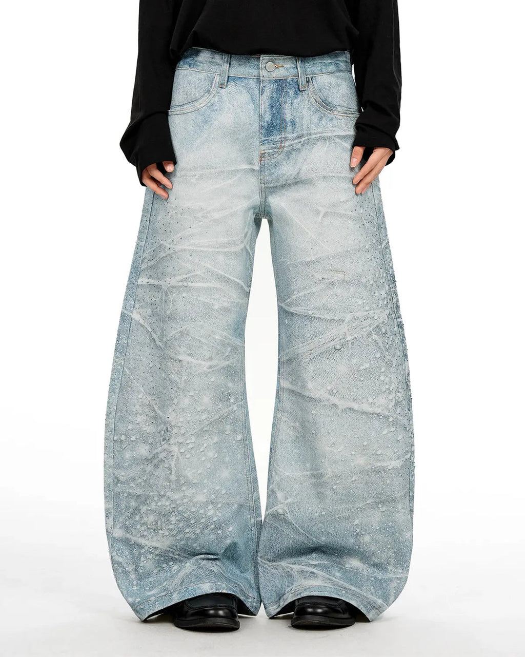 Rhinestone Lightning Baggy Barrel Jeans | Flation Streetwear