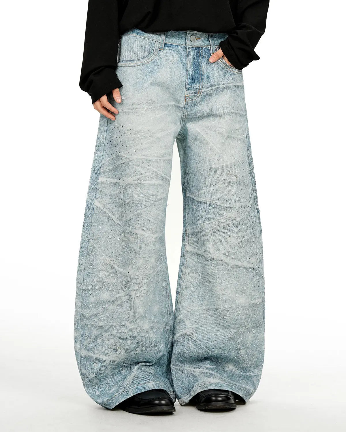 Rhinestone Lightning Baggy Barrel Jeans | Flation Streetwear