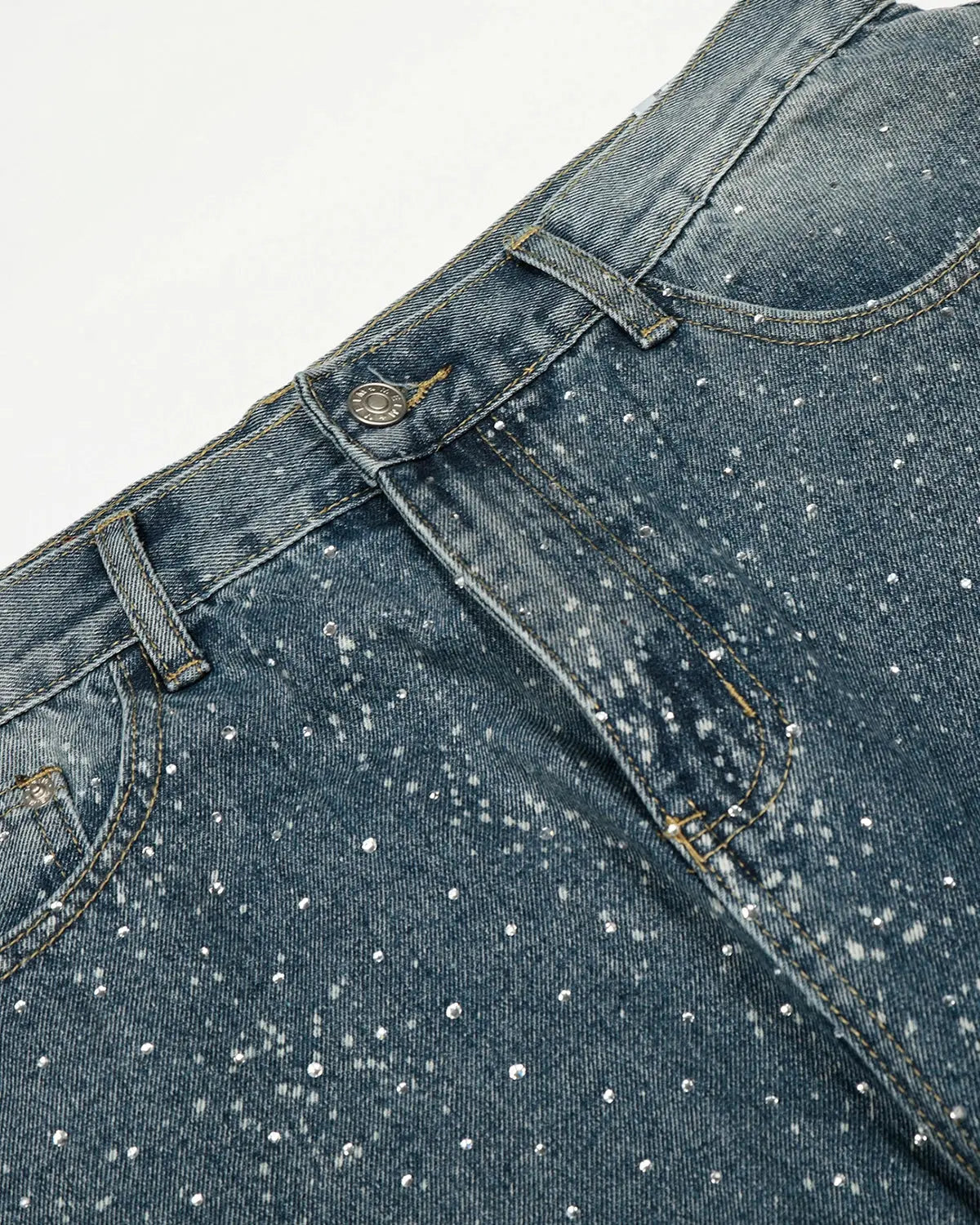 Rhinestone Straight Leg Denim Jeans | Flation Streetwear