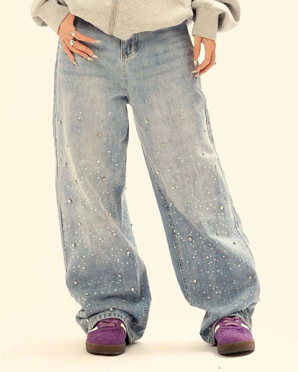 Studded Rhinestone Baggy Jeans | Flation Streetwear