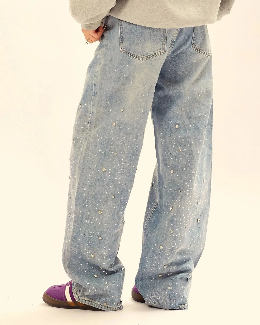 Studded Rhinestone Baggy Jeans | Flation Streetwear