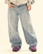 Studded Rhinestone Baggy Jeans | Flation Streetwear