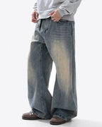 Washed  Bamboo Weave Baggy Bootcut Jeans | Flation Streetwear