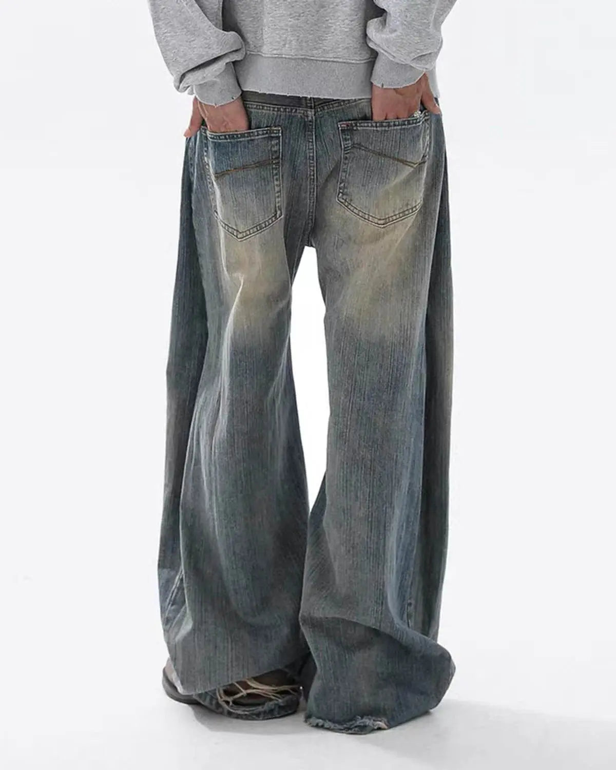 Washed  Bamboo Weave Baggy Bootcut Jeans | Flation Streetwear