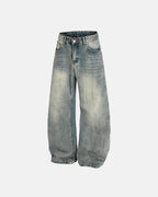 Washed  Bamboo Weave Baggy Bootcut Jeans | Flation Streetwear