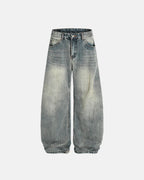 Washed  Bamboo Weave Baggy Bootcut Jeans | Flation Streetwear