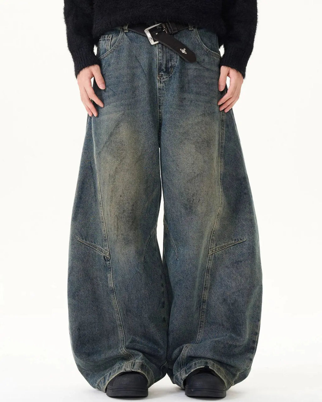 Washed Deconstructed Barrel Jeans | Flation Streetwear
