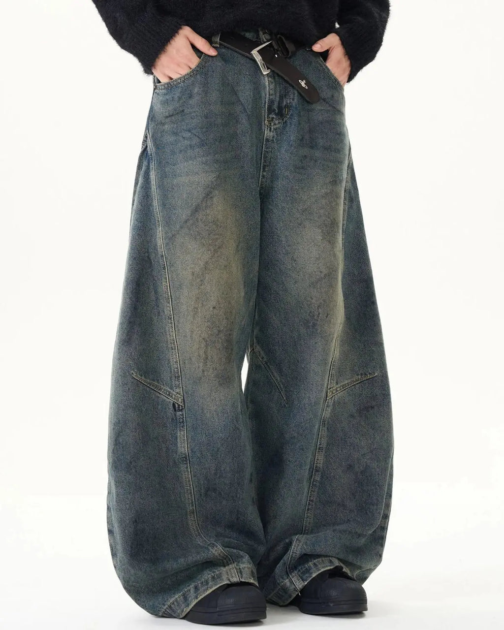 Washed Deconstructed Barrel Jeans | Flation Streetwear