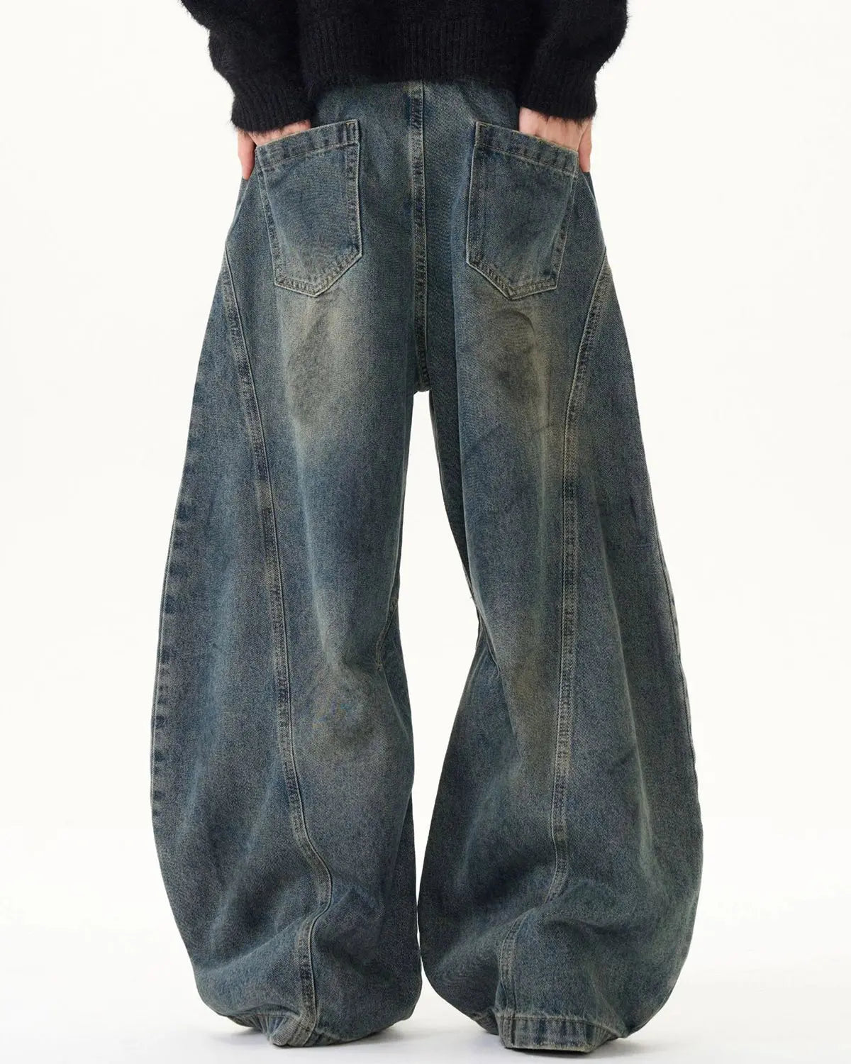 Washed Deconstructed Barrel Jeans | Flation Streetwear