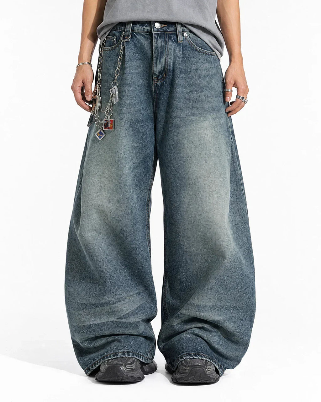 Whisker Acid Washed Barrel Jeans| Flation Streetwear
