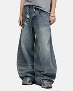 Whisker Acid Washed Barrel Jeans| Flation Streetwear