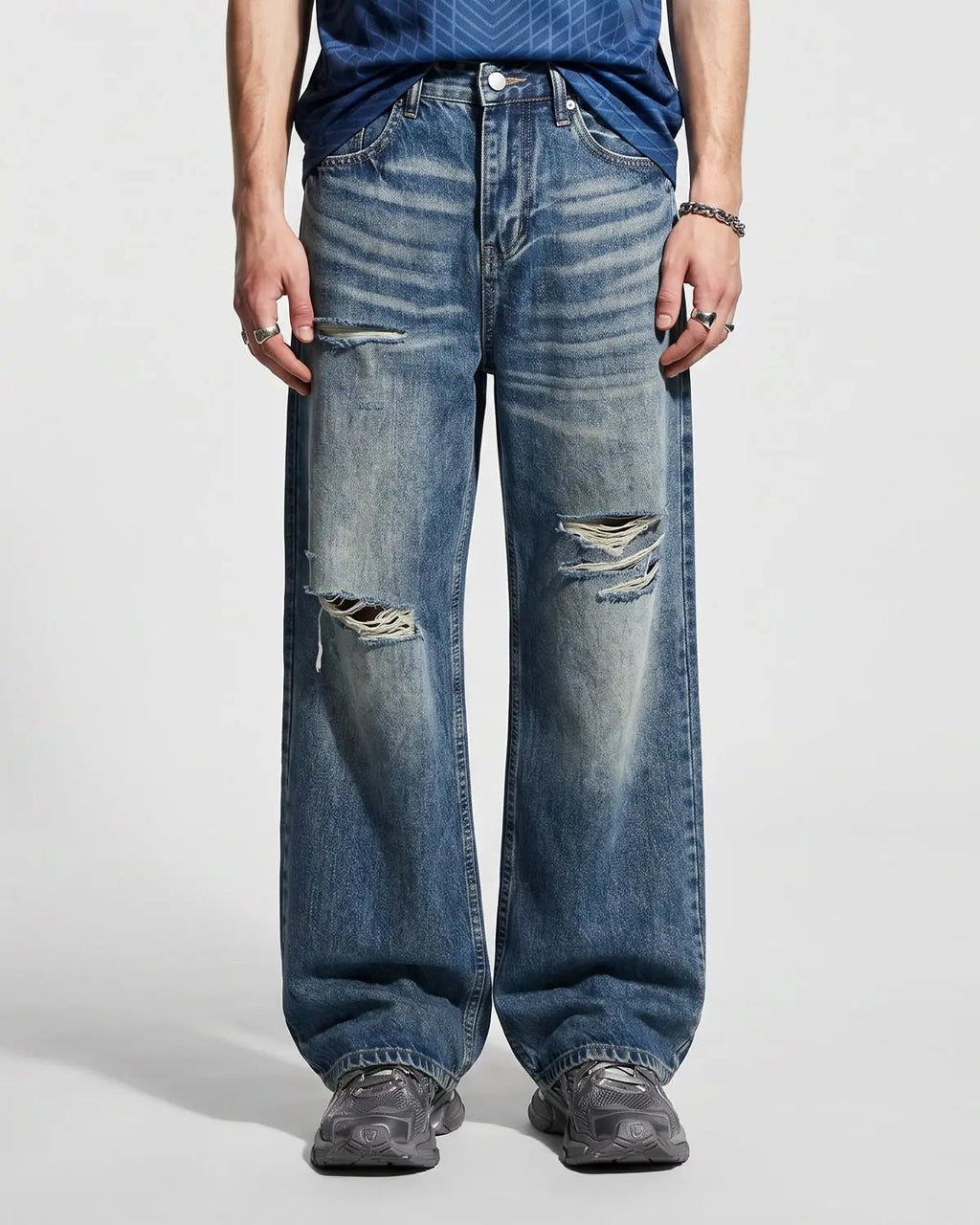 Whisker Wash Distressed Baggy Jeans | Flation Streetwear