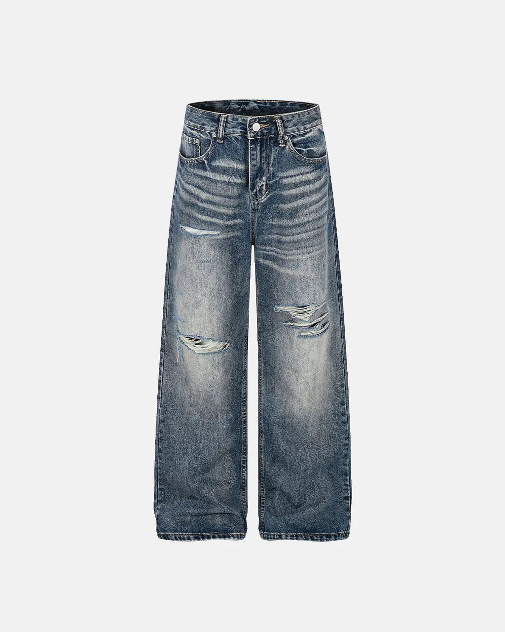 Whisker Wash Distressed Baggy Jeans | Flation Streetwear