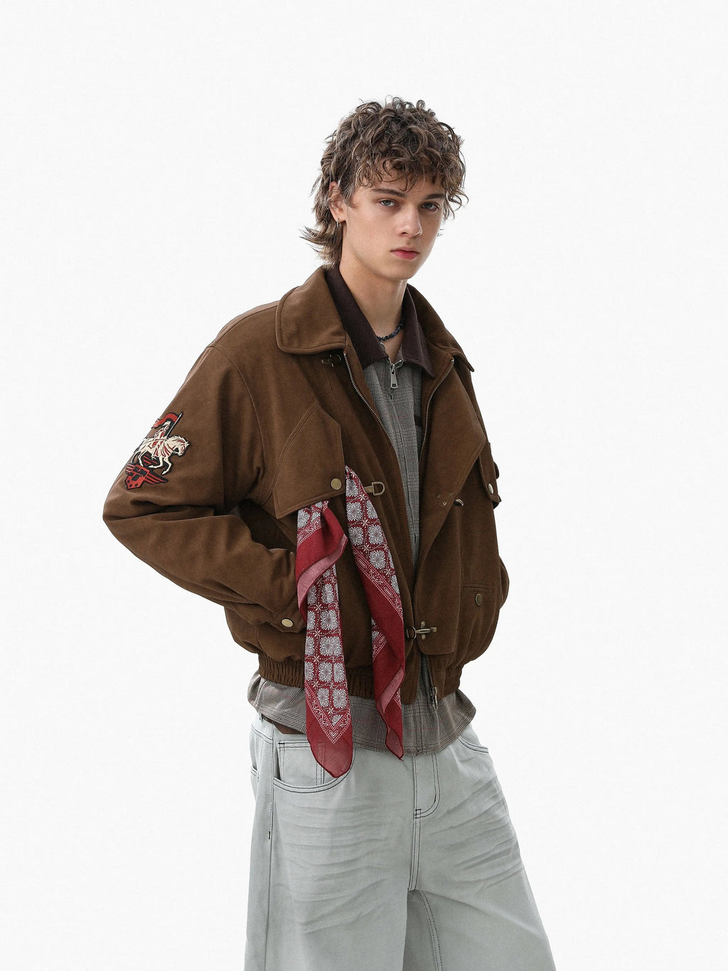 Horse Embroidery Suede Clasp Padded Jacket | Flation Streetwear