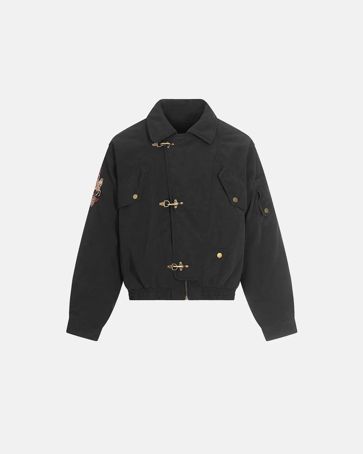 Horse Embroidery Suede Clasp Padded Jacket | Flation Streetwear