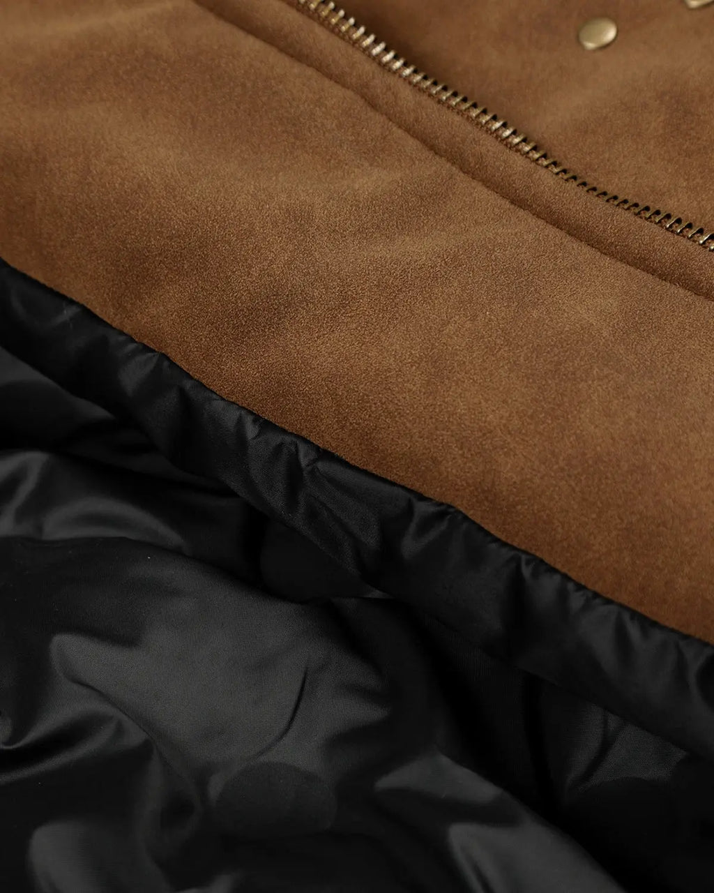 Horse Embroidery Suede Clasp Padded Jacket | Flation Streetwear