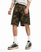 Frayed Hem Camo Knee-Length Shorts | Flation Streetwear