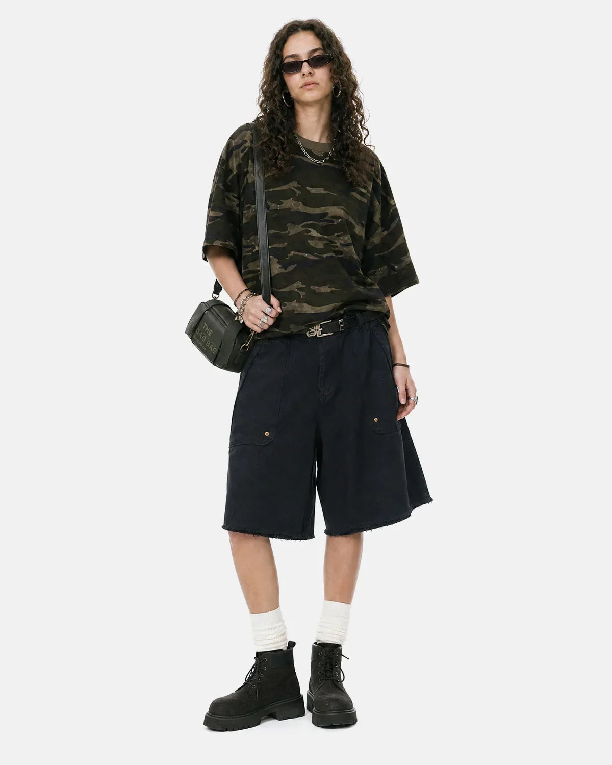 Frayed Hem Camo Knee-Length Shorts | Flation Streetwear