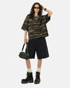 Frayed Hem Camo Knee-Length Shorts | Flation Streetwear