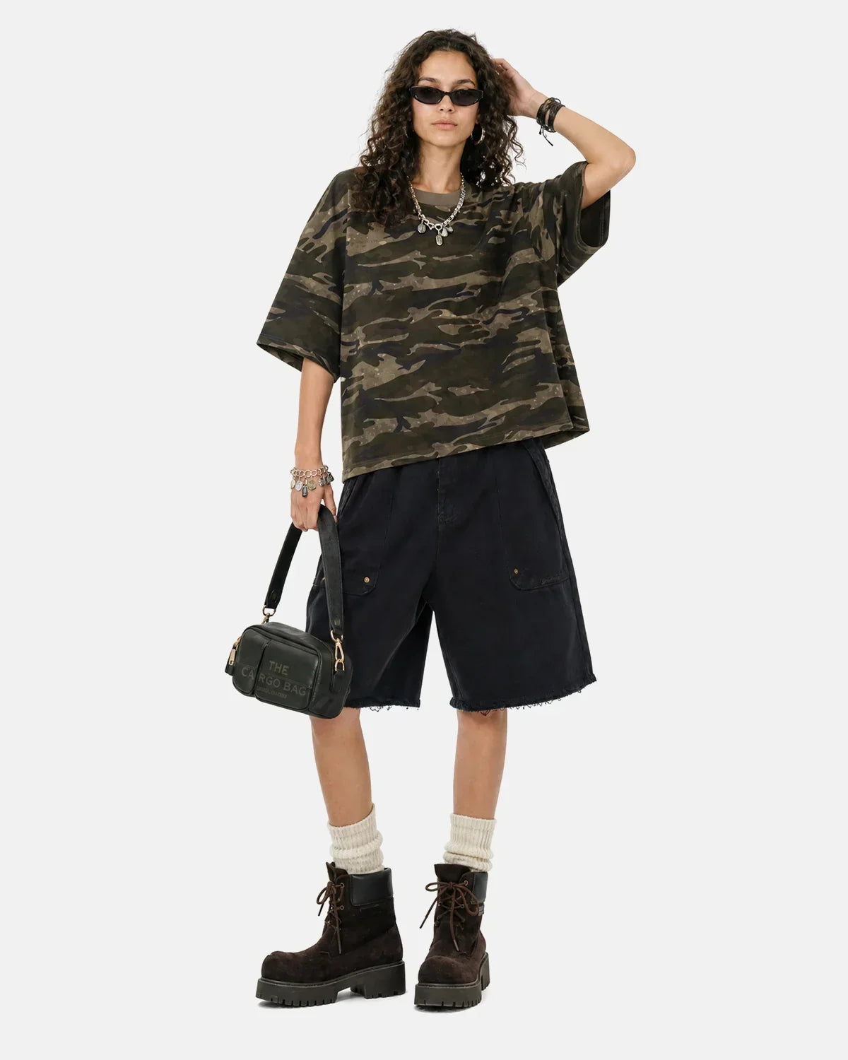 Frayed Hem Camo Knee-Length Shorts | Flation Streetwear