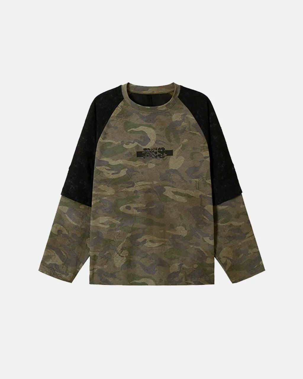 Lace Patchwork Camo Raglan Tees | Flation Streetwear
