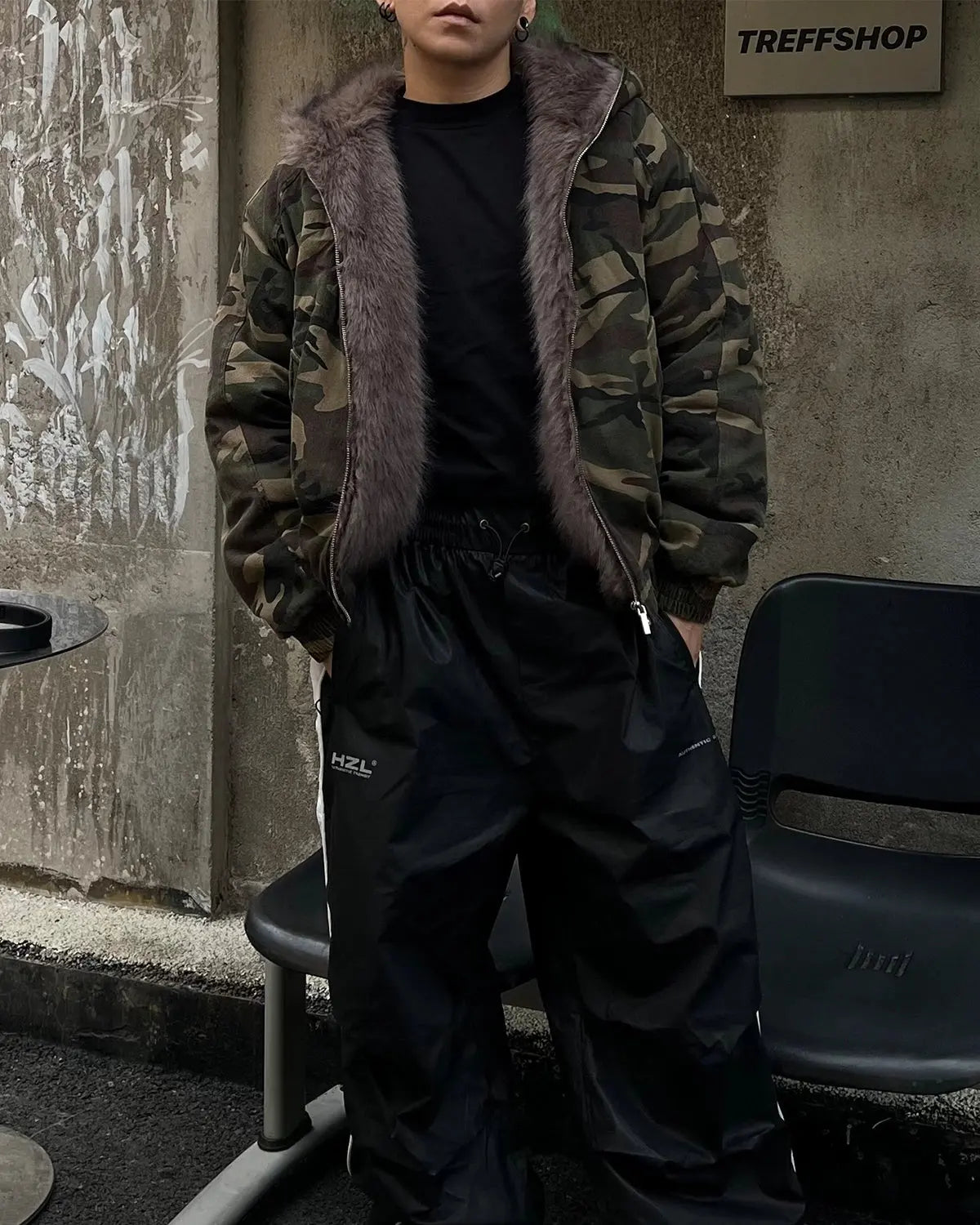 Camo Faux Fur Lined Bomber Jacket | Flation Streetwear